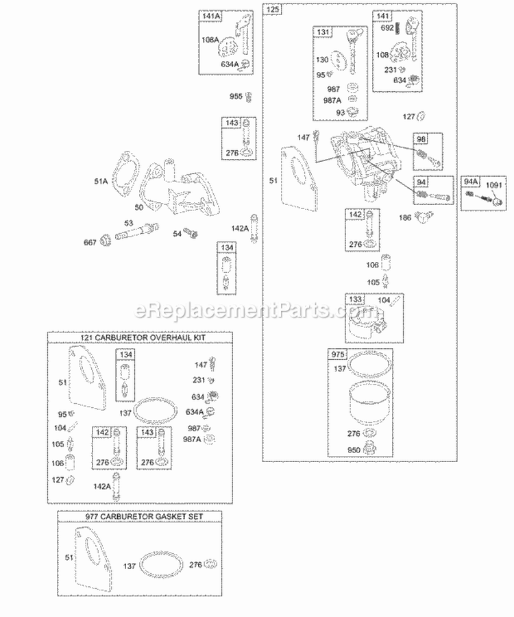 Carburetor Diagram and Parts List for 195707-0124-01  Briggs and Stratton Engine